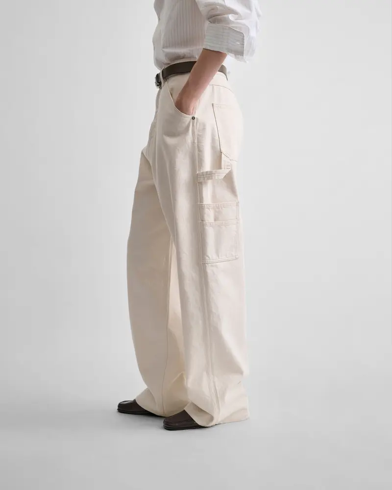 Washed Cream Carpenter Jeans With Mid-Rise Relaxed Fit