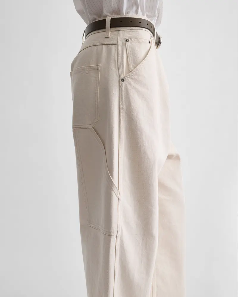 Washed Cream Carpenter Jeans With Mid-Rise Relaxed Fit
