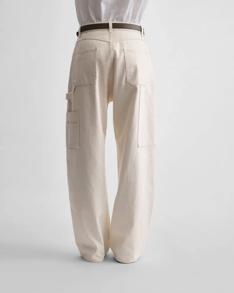 Washed Cream Carpenter Jeans With Mid-Rise Relaxed Fit