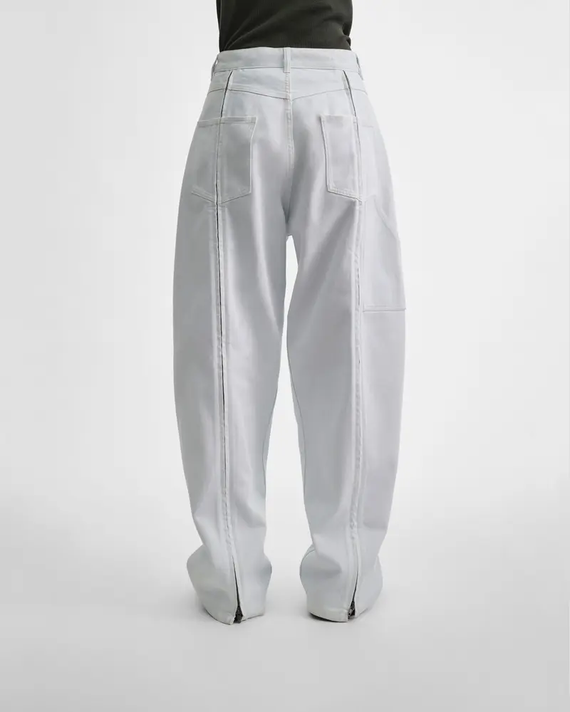 Washed Ice Blue Relaxed Fit Zip Jeans