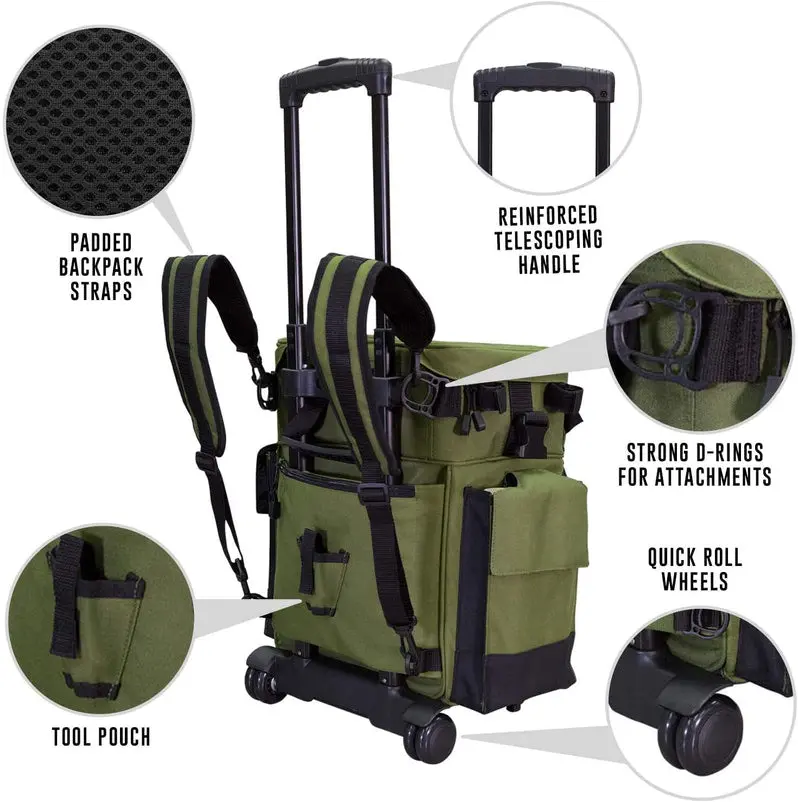 Waterproof Rolling Fishing Tackle Backpack by Elkton Outdoors – Features Rod Holders & Modular Trays