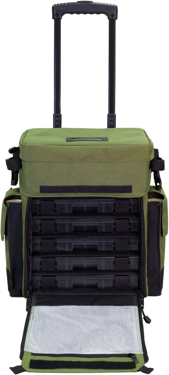 Waterproof Rolling Fishing Tackle Backpack by Elkton Outdoors – Features Rod Holders & Modular Trays