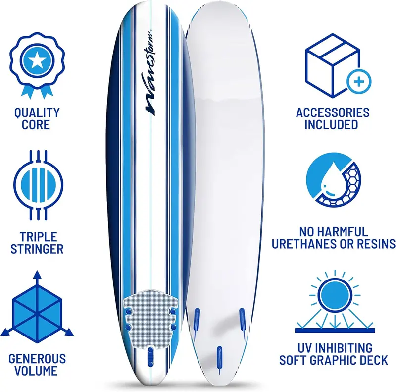 Wavestorm 2025 Classic 8-Foot Longboard — Beginner-Friendly Surfboard for Casual Riders