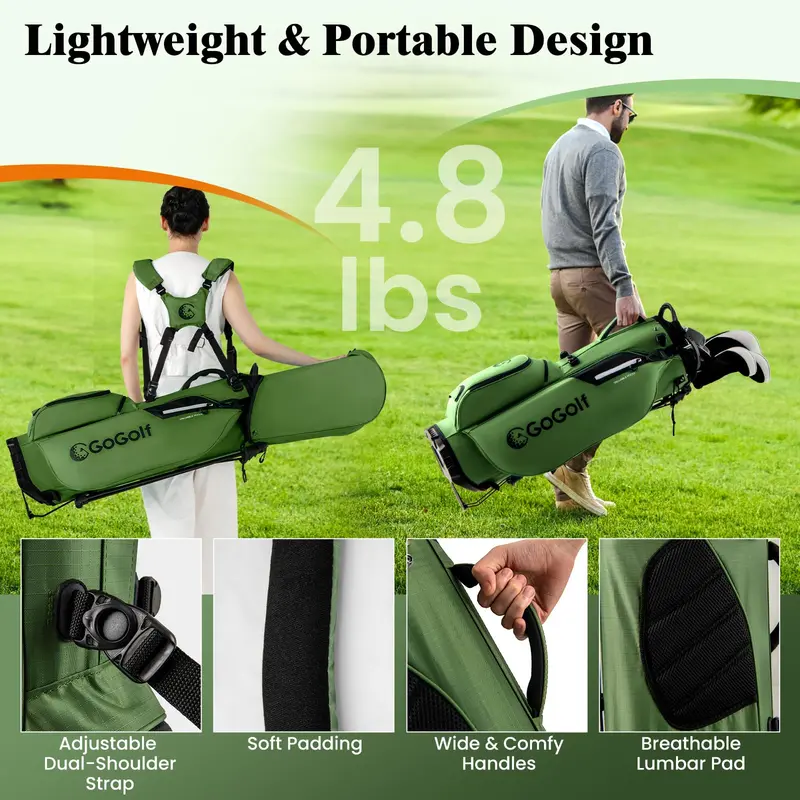 Weatherproof Golf Stand Bag – 8-Way Top Divider & Five Organized Pockets