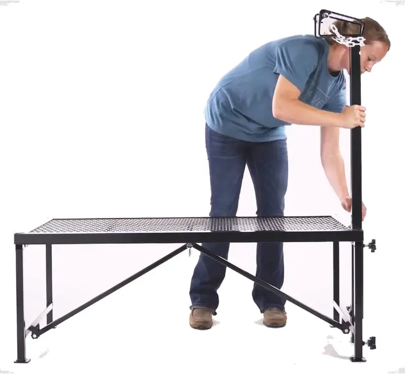 Weaver Leather Adjustable Livestock Trimming Stand for Sheep and Goats – Steel Construction with Secure Wire Headpiece & Matte Black Finish