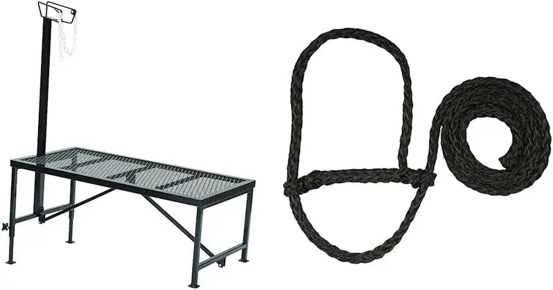 Weaver Leather Adjustable Livestock Trimming Stand for Sheep and Goats – Steel Construction with Secure Wire Headpiece & Matte Black Finish