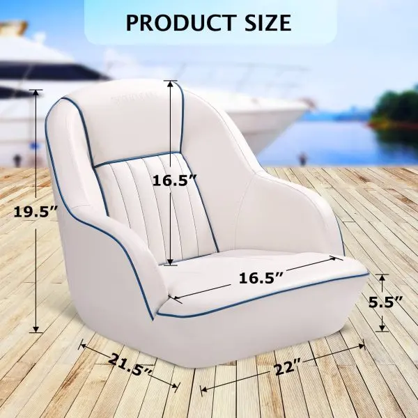 White-and-Blue Captains Bucket Pontoon Seat – Marine-Grade Folding Backrest, Cabin-Ready Design