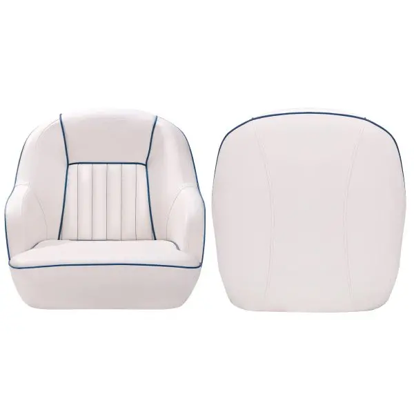 White-and-Blue Captains Bucket Pontoon Seat – Marine-Grade Folding Backrest, Cabin-Ready Design
