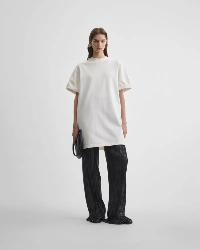White Compact-Jersey Oversized T-Shirt With Textured Finish