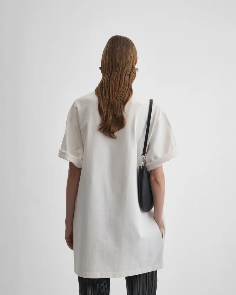 White Compact-Jersey Oversized T-Shirt With Textured Finish