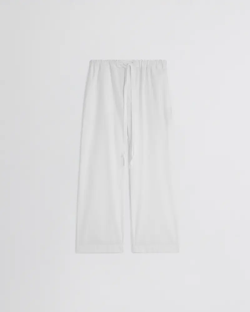 White Cotton Pyjama Trousers With Drawstring Waist