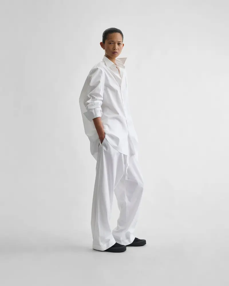 White Cotton Pyjama Trousers With Drawstring Waist