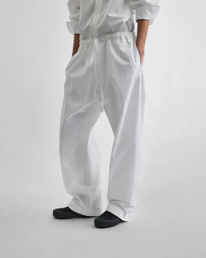 White Cotton Pyjama Trousers With Drawstring Waist