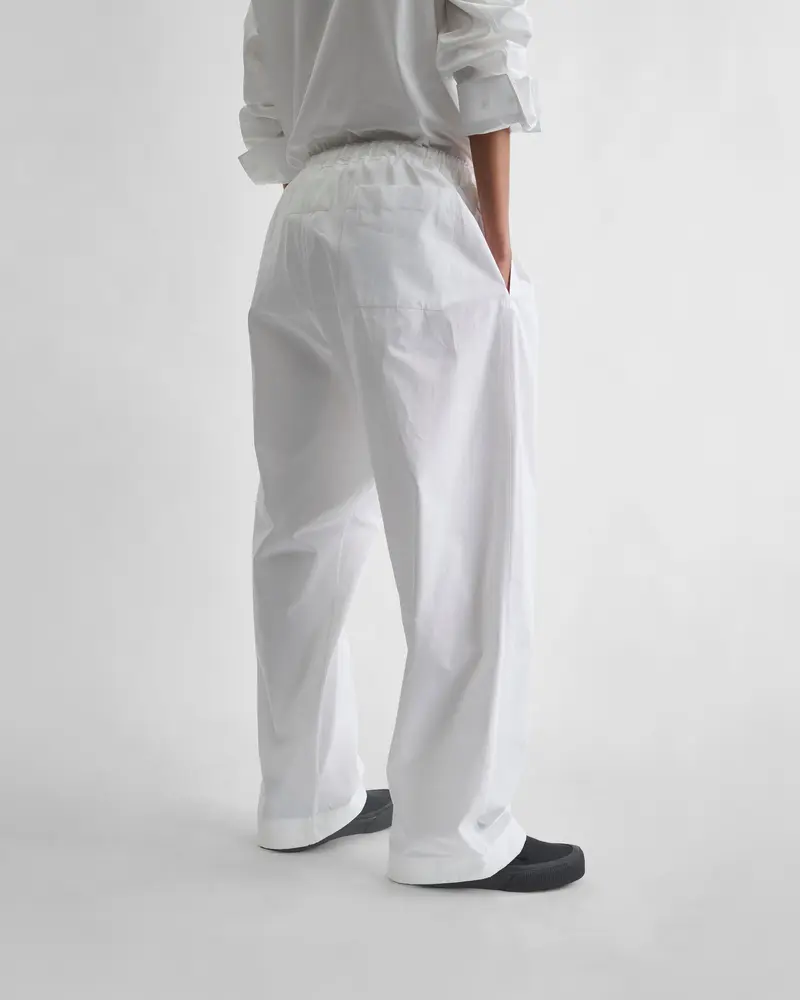 White Cotton Pyjama Trousers With Drawstring Waist