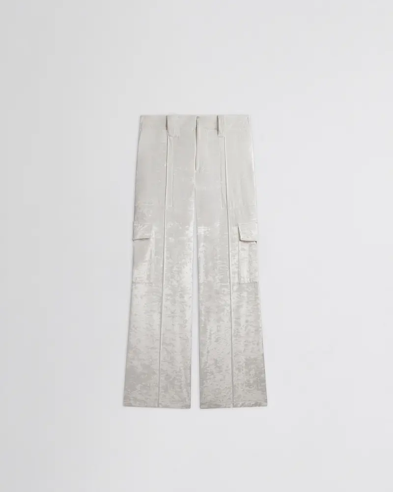 White Crushed Velvet Liquid Cargo Trousers