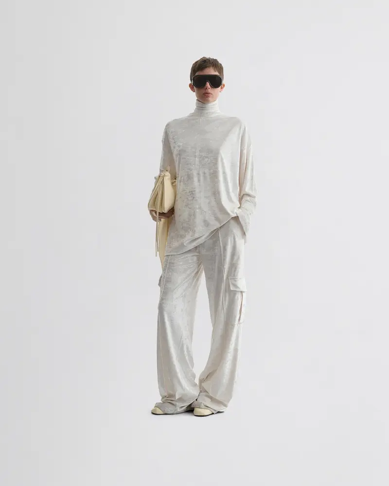 White Crushed Velvet Liquid Cargo Trousers