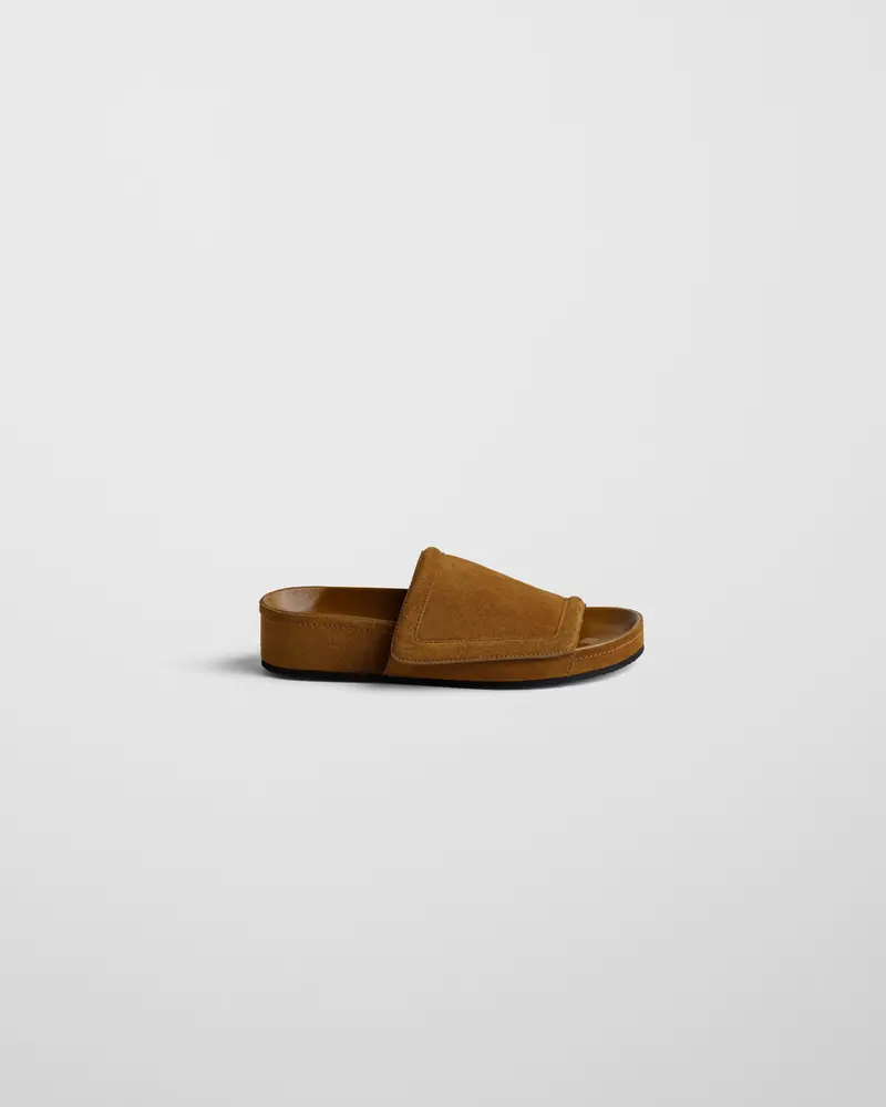 Wide-Strap Slide Sandal In Toffee Suede