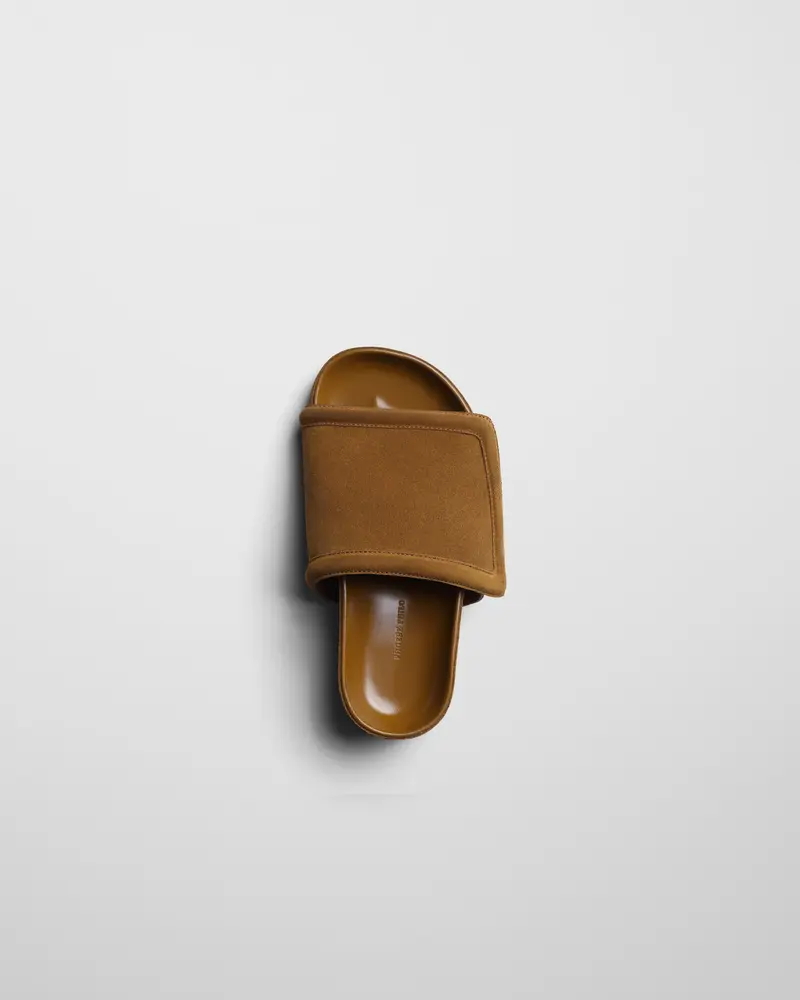 Wide-Strap Slide Sandal In Toffee Suede