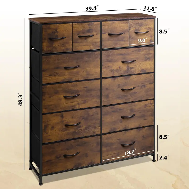 WLIVE 12-Drawer Tall Dresser – Modern Bedroom Storage Cabinet with Ample Organization Space