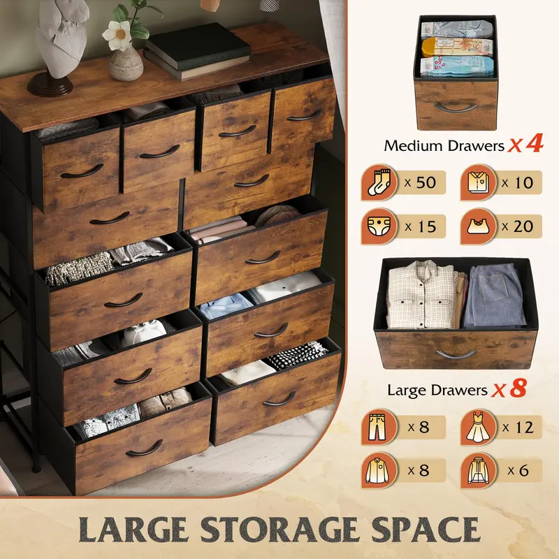 WLIVE 12-Drawer Tall Dresser – Modern Bedroom Storage Cabinet with Ample Organization Space