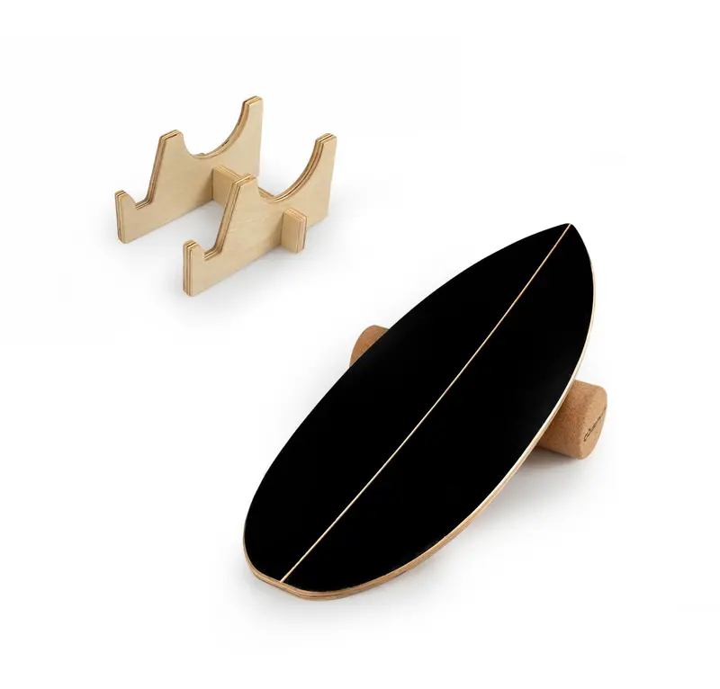 Wooden Cork-Roller Balance Board with Built-In Storage Rack for Core Stability Training