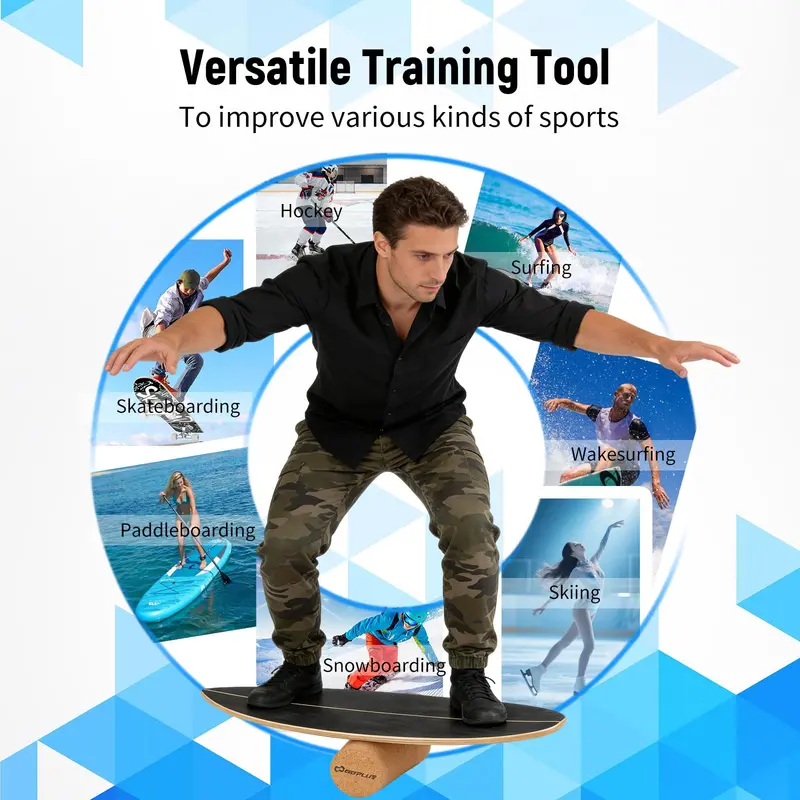 Wooden Cork-Roller Balance Board with Built-In Storage Rack for Core Stability Training