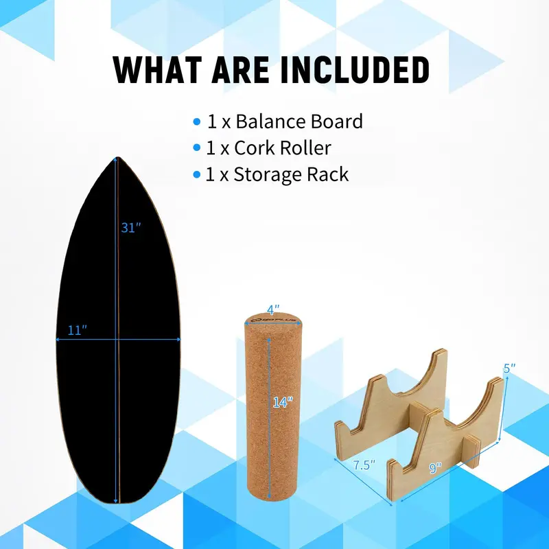 Wooden Cork-Roller Balance Board with Built-In Storage Rack for Core Stability Training