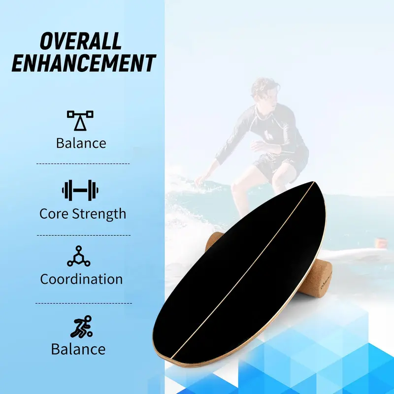 Wooden Cork-Roller Balance Board with Built-In Storage Rack for Core Stability Training