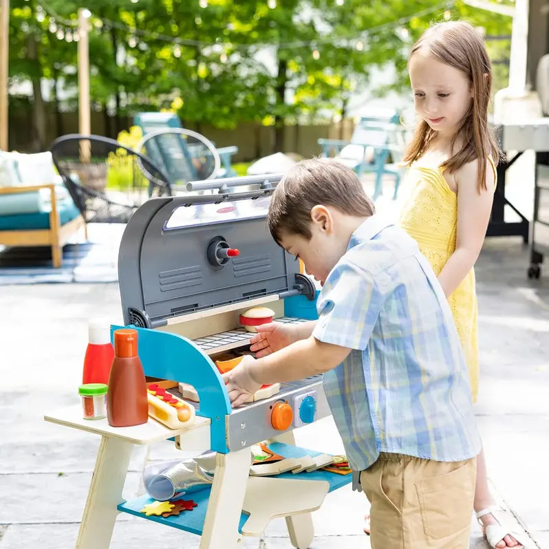Wooden Pretend Grill, Smoker & Pizza Oven Set – Interactive Kitchen Role-Play Toy