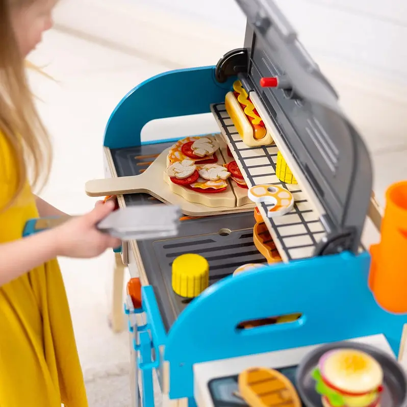 Wooden Pretend Grill, Smoker & Pizza Oven Set – Interactive Kitchen Role-Play Toy