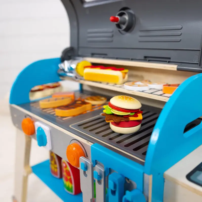 Wooden Pretend Grill, Smoker & Pizza Oven Set – Interactive Kitchen Role-Play Toy