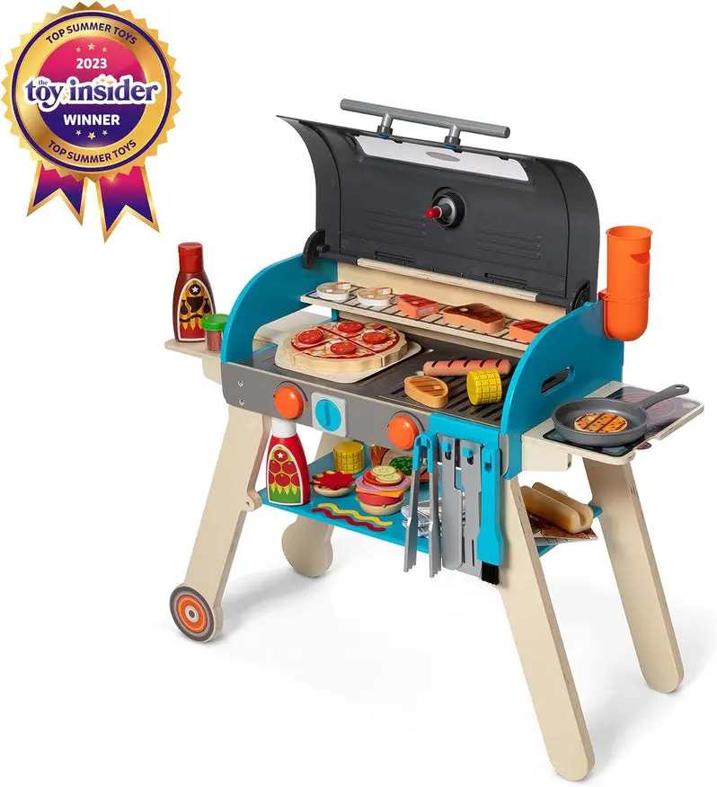 Wooden Pretend Grill, Smoker & Pizza Oven Set – Interactive Kitchen Role-Play Toy