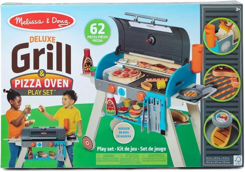 Wooden Pretend Grill, Smoker & Pizza Oven Set – Interactive Kitchen Role-Play Toy