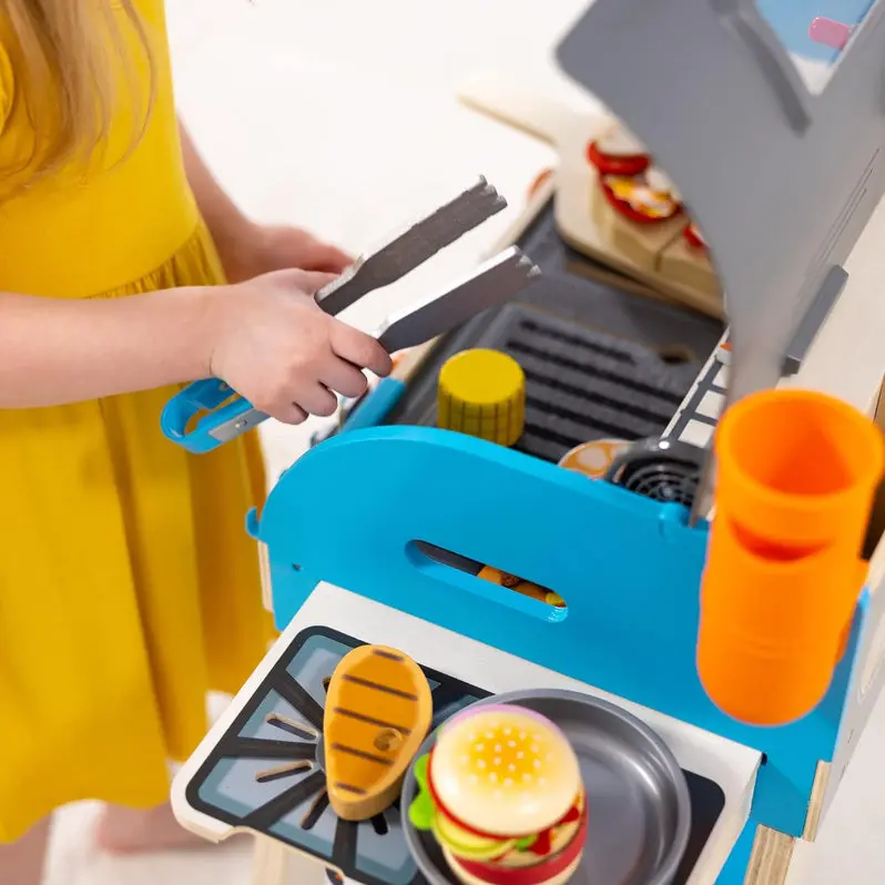 Wooden Pretend Grill, Smoker & Pizza Oven Set – Interactive Kitchen Role-Play Toy