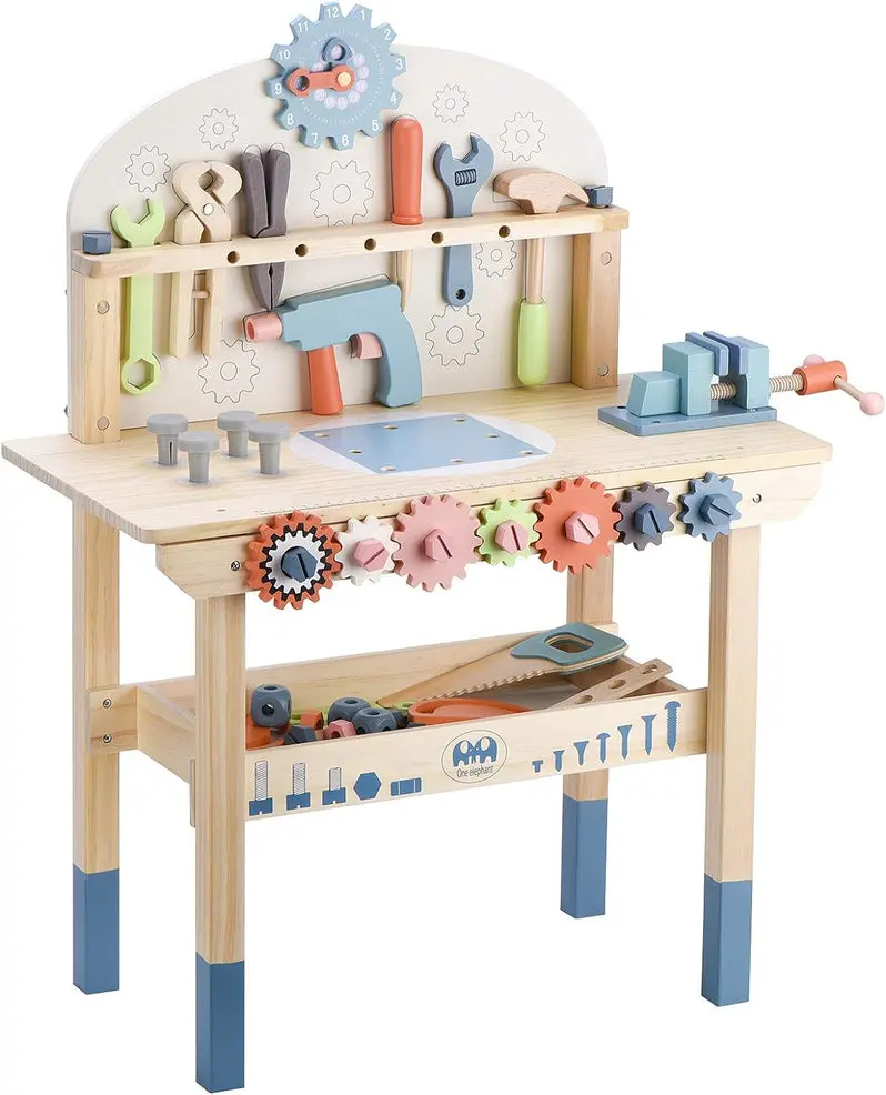 Wooden Toy Tool Workbench – Hands-On Construction Learning Center with Realistic Play Tools