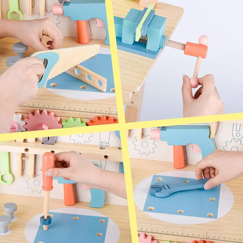 Wooden Toy Tool Workbench – Hands-On Construction Learning Center with Realistic Play Tools