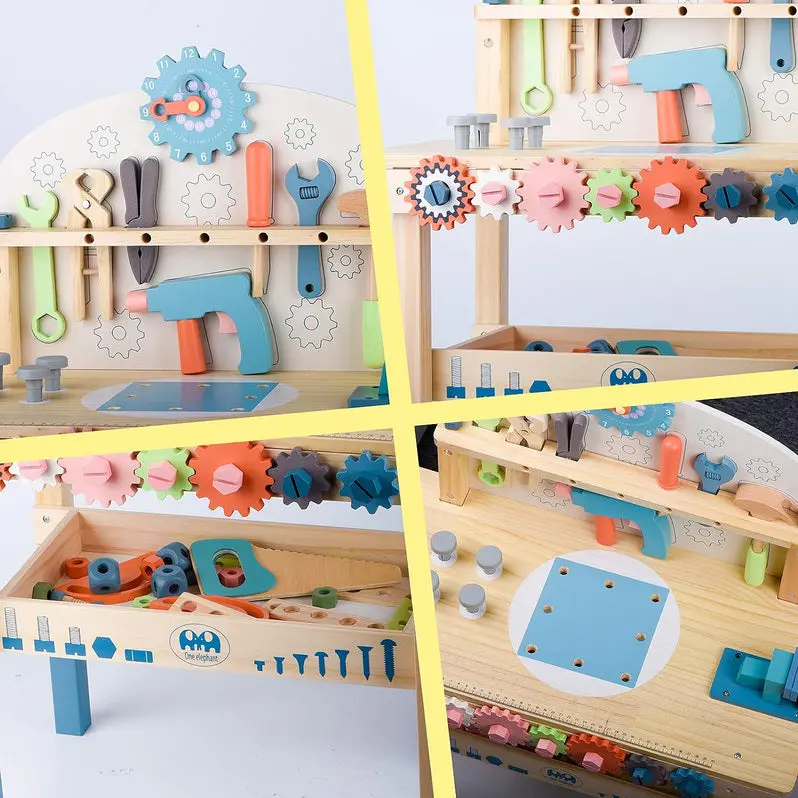 Wooden Toy Tool Workbench – Hands-On Construction Learning Center with Realistic Play Tools
