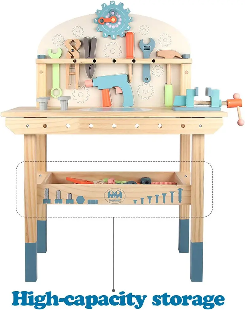 Wooden Toy Tool Workbench – Hands-On Construction Learning Center with Realistic Play Tools