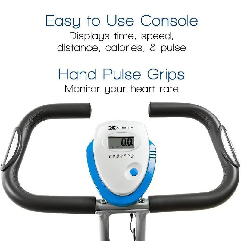 XTERRA FB350 Foldable Magnetic Exercise Bike – Silver Frame, Bluetooth Fitness Tracking, and Smooth Resistance System