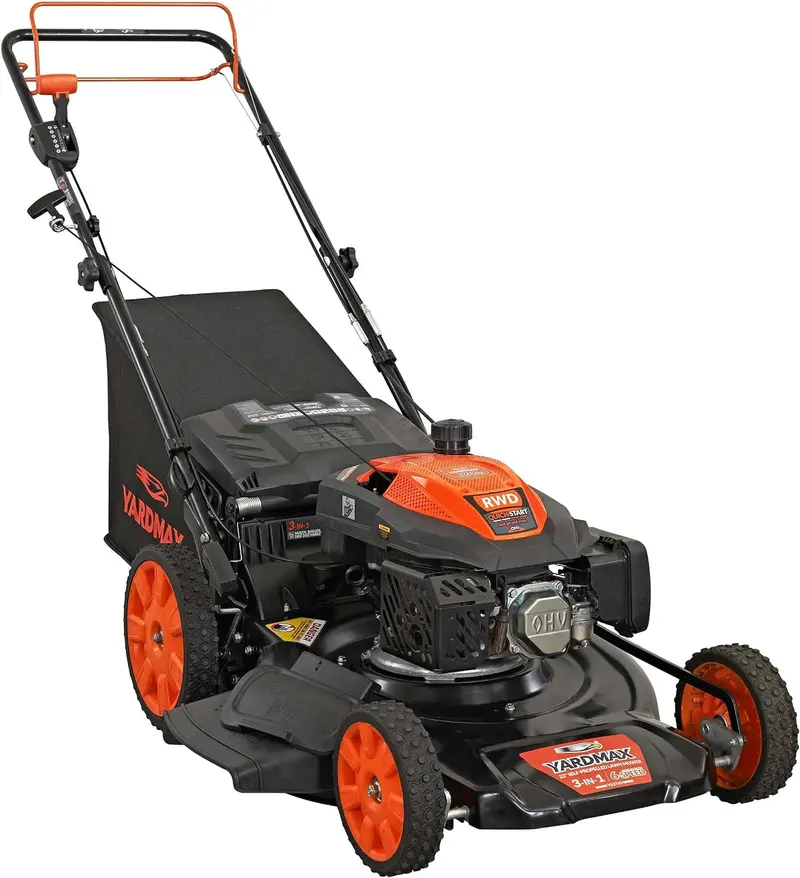 YARDMAX 22" Gas Self-Propelled Lawn Mower – 201cc Engine, 6-Speed CVT, Rear-Wheel Drive, 3-in-1 Cutting System