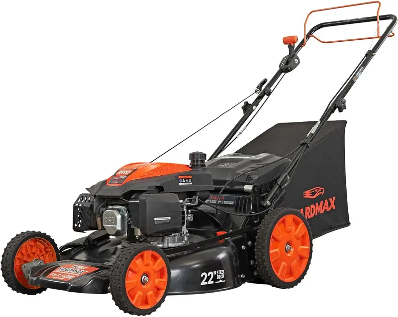 YARDMAX 22" Gas Self-Propelled Lawn Mower – 201cc Engine, 6-Speed CVT, Rear-Wheel Drive, 3-in-1 Cutting System