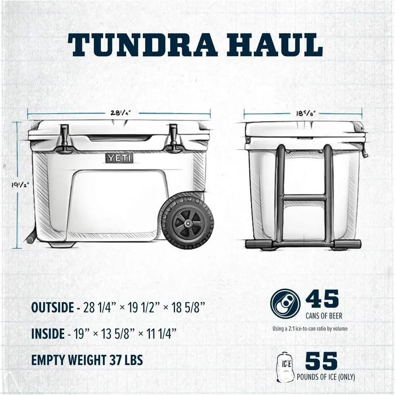 YETI Tundra Haul Wheeled Cooler – 65-Quart Rugged Transport Cooler in Navy Blue